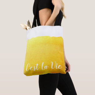 Gult vattencolor C'est La Vie Fransk Citate chic Tygkasse