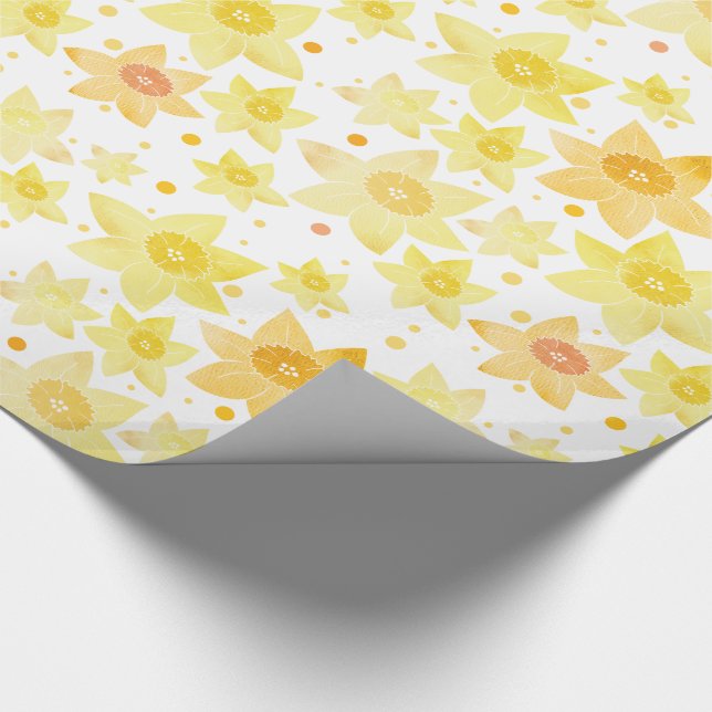 Gult Vattenfärg Daffodil & Dots Mönster Presentpapper (Hörn)