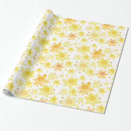 Gult Vattenfärg Daffodil & Dots Mönster Presentpapper