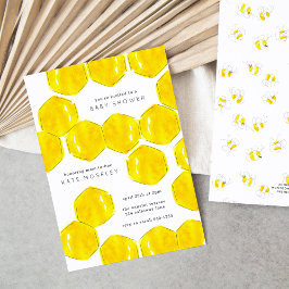 Gult Vattenfärg Honeycomb Mamma to Bee Baby Shower Inbjudningar