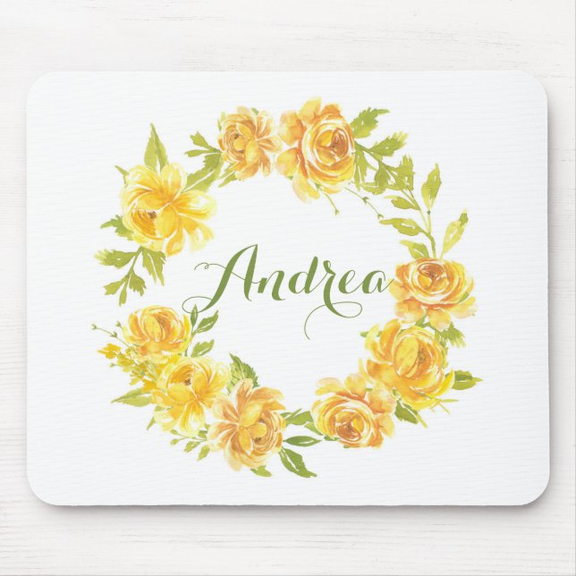 Gult Vattenfärg Ro Blommigt Personlig Utandning Musmatta (Framsidan)