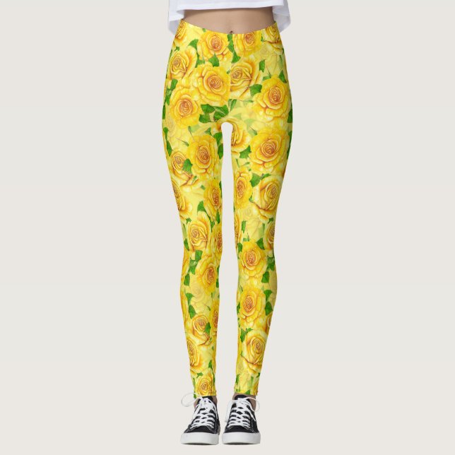 Gult vattenfärg ro mönster leggings (Framsida)