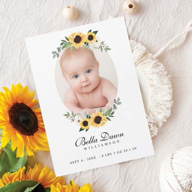 Gult Vattenfärg Solblommor Utandning Baby Foto (Yellow Watercolor Sunflowers Wreath Baby Photo)
