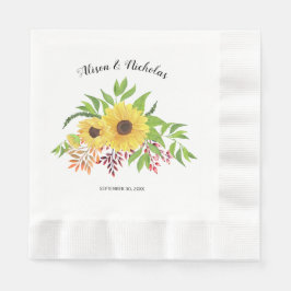 Gult, vattenfärg, solrosor, rustik blommigt bröllo pappersservett