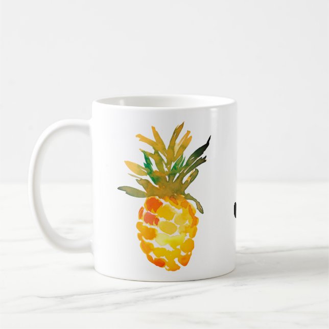 Gult Vattenfärgad ananas monogram Kaffemugg (Vänster)