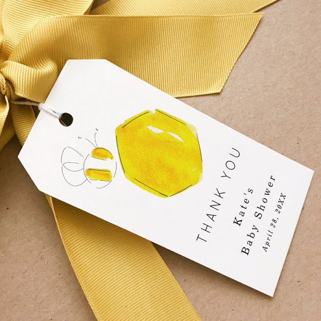 Gult Vattenfärgen Humla Baby Shower Gift-Märkre fö Presentetikett (Skapare uppladdad)