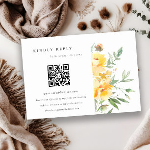 Gult Vattenfärgen Ro Flower Bröllop QR Code OSA Tilläggskort