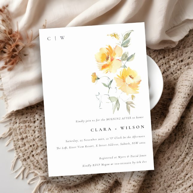 Gult Vattenfärgen Ro Flower Bunch Morgon efter Inbjudningar (Skapare uppladdad)