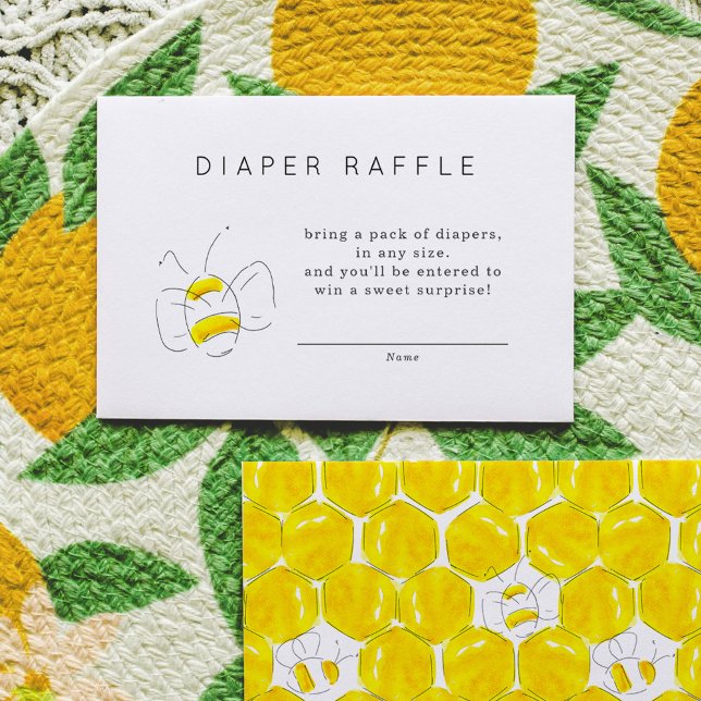Gult Vattenfärgning Bas Förvräng Raffle Baby Showe Tilläggskort (Yellow watercolor bumble bees honeycomb Baby Shower diaper raffle enclosure cards.)