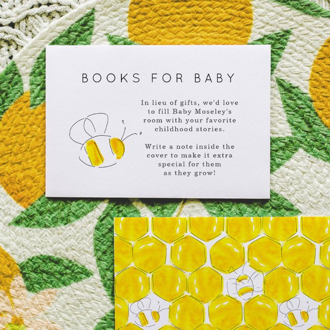Gult Vattenfärgsbi Bokar för Baby Baby Shower Tilläggskort (Yellow watercolor bumble bees honeycomb Baby Shower books for baby enclosure cards.)