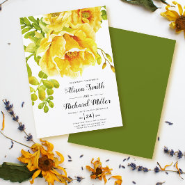 Gult vattenfärgsblommor typografi bröllop inbjudningar