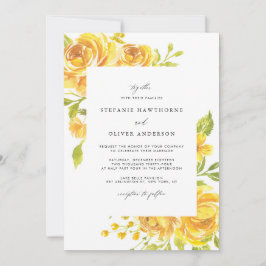 Gult Vattenfärgsblommor Vår bröllop Inbjudningar