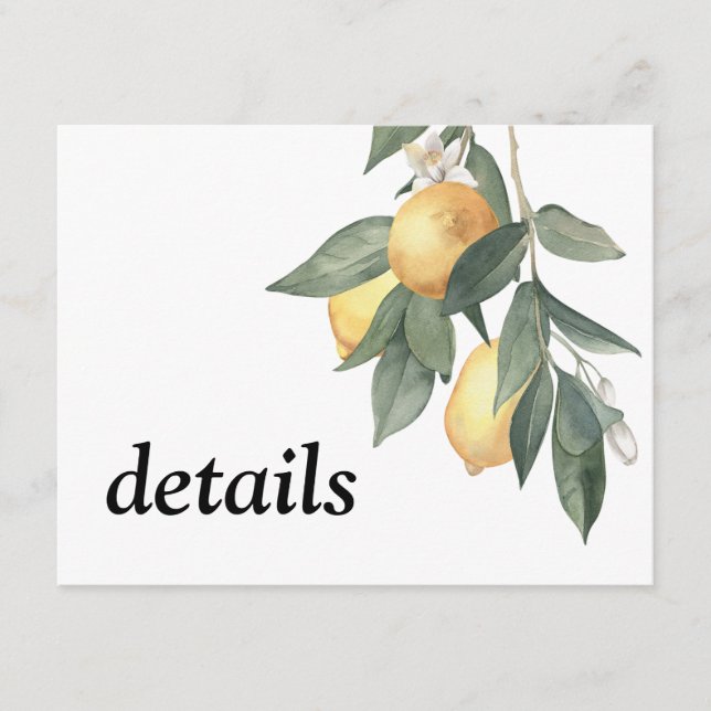 Gult vattenfärgscitroner och grönt löv tilläggskort (Framsida)