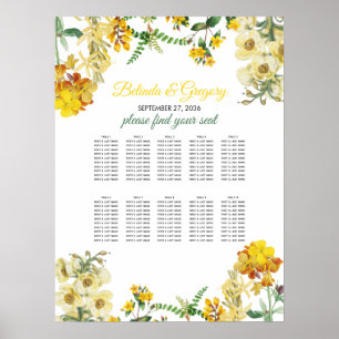Gult Vattenfärgsdiagram för Blommigten Bröllop Poster
