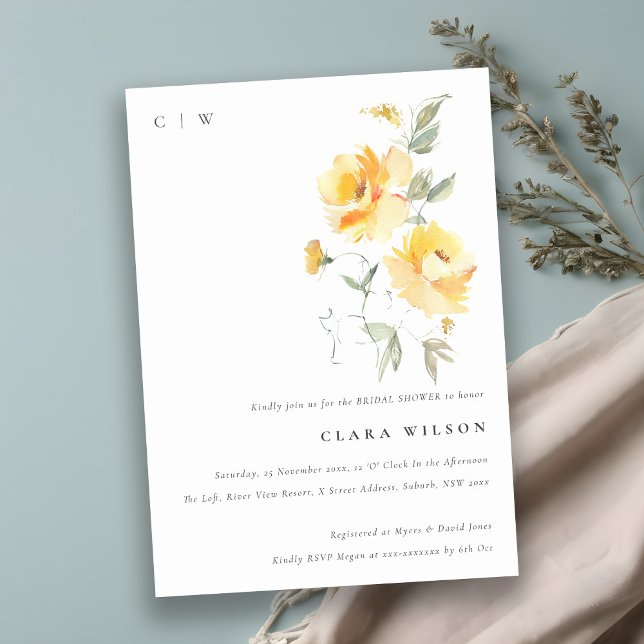 Gult Vattenfärgsfärg Ro Flower Bunch-Möhippa Inbjudningar (Skapare uppladdad)