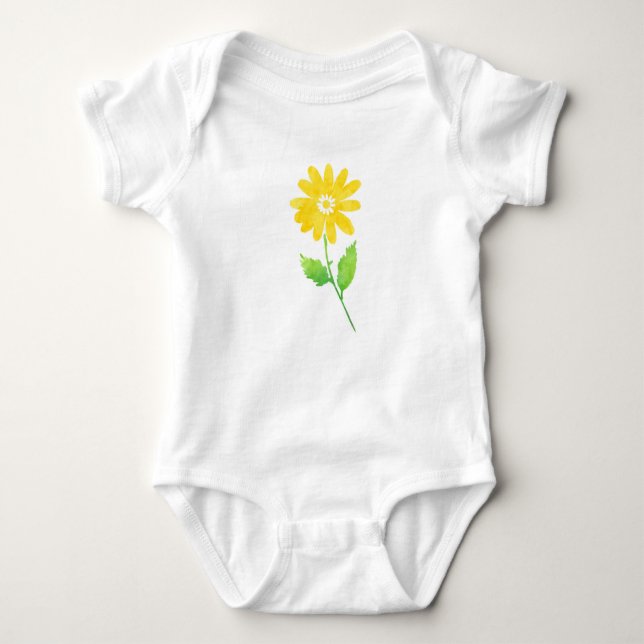 Gult Vattenfärgsformat Daisy Stem T Shirt (Framsida)