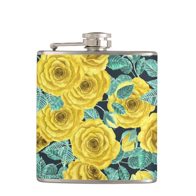 Gult vattenfärgsro med löv- och stötprojektionsyta fickplunta (Framsidan)