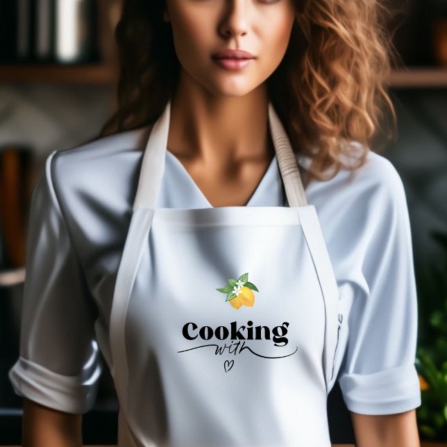 Gult Vattenfärgstryck Lemon Cooking Print Förkläde (Lemon Pattern White Adult Apron)