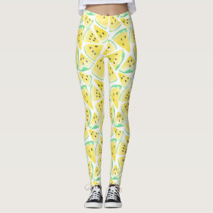 Gult vattenmelonskivor mönster balkar leggings