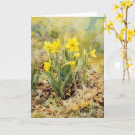 Gult Vild Daffodils Vintage Vattenfärg Stil Kort