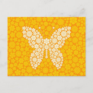 Gult Vild Flowers Butterfly Vykort