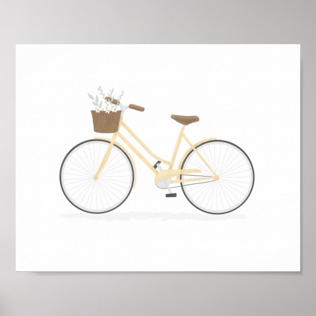 Gult Vintage Bike with Basket Poster (Framsidan)