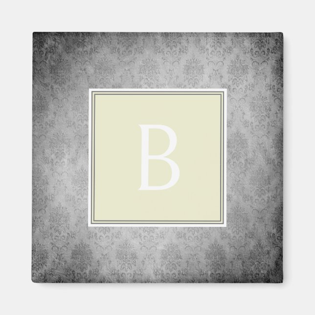 Gult Vintage Damask Monogram Magnet (Framsidan)