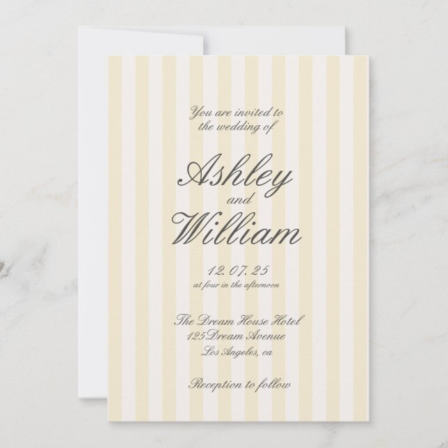 Gult Vintage Elegant stripe Bröllop Inbjudningar (Framsida)