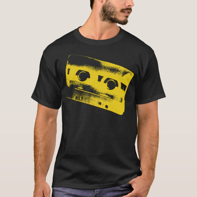 Gult Vintage Kassettbandsbild T Shirt (Framsida)