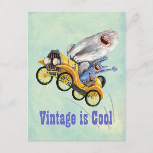 Gult Vintage - monsterbil Vykort