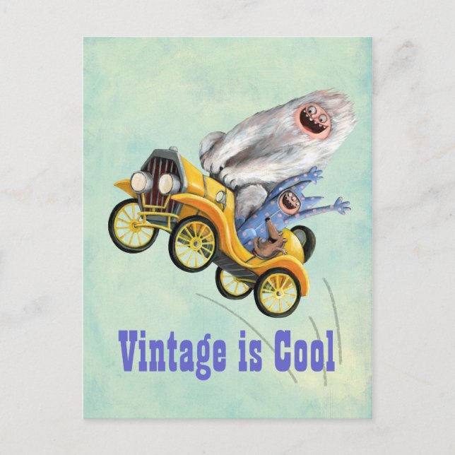 Gult Vintage - monsterbil Vykort (Framsida)