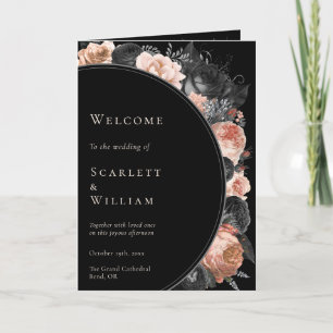 Gult Vintage, svart, mappat Bröllopsprogram Program