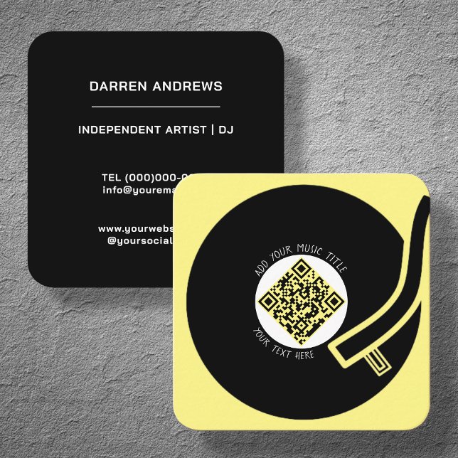 Gult Vinyl LP | QR-kod för musik Fyrkantigt Visitkort (Skapare uppladdad)
