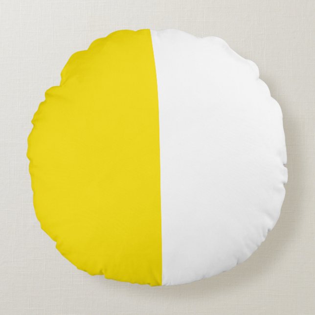 Gult Vit 2 Färg tondelande halv uppdelning Rund Kudde (Framsidan)