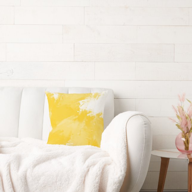 Gult Vit Abstrakt Modern Brushstrokes Kudde (Soffa)