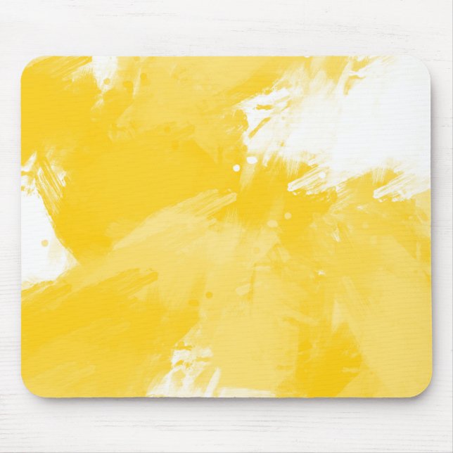 Gult Vit Abstrakt Modern Brushstrokes Musmatta (Framsidan)
