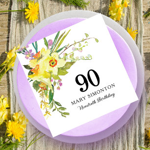 Gult Vit Daffodil 90:e Födelsedagsfest Napkins Pappersservett
