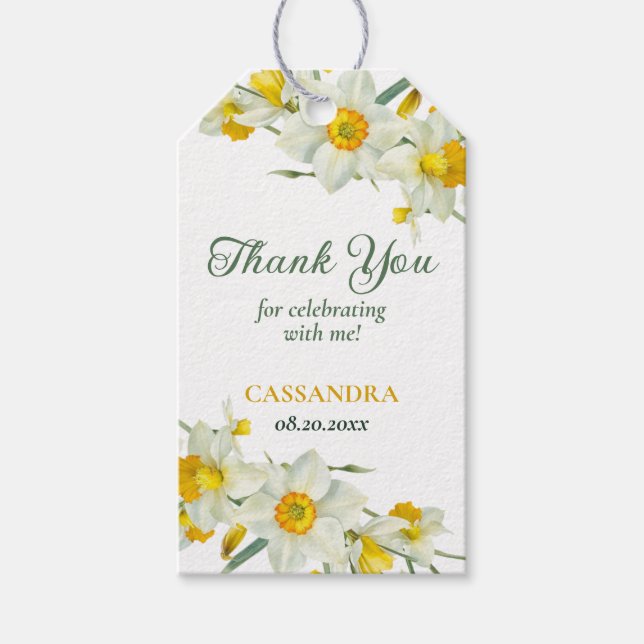 Gult Vit Daffodil Rustic Blommigt Födelsedag Presentetikett (Framsidan)