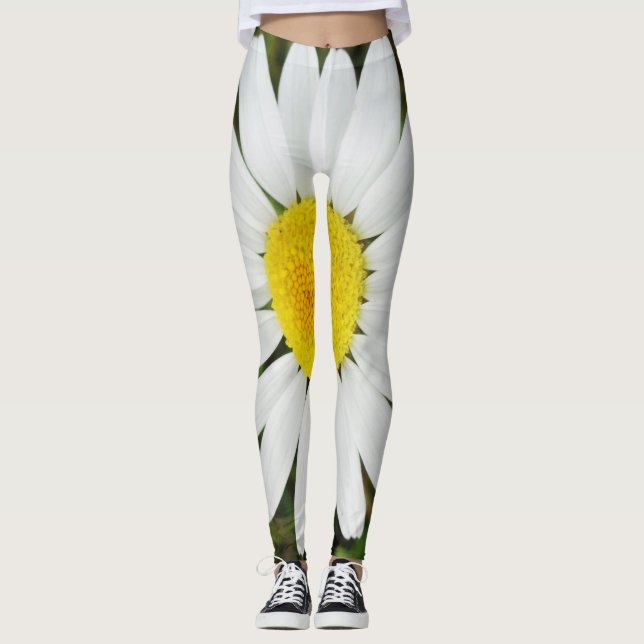 Gult Vit Daisy FLOMFODER Leggings (Framsida)