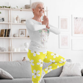 Gult Vit enkel Daisy Guld Leggings