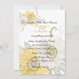 Gult & vit Gerber Daisy Swirl-Bröllopsinbjudningar Inbjudningar
