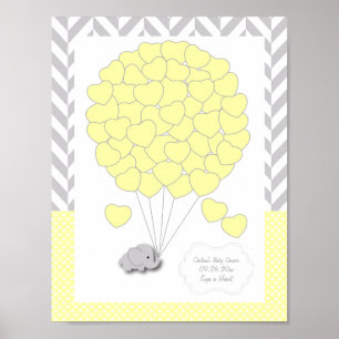 Gult, vit Grått Elephant Baby Shower - Gäst Poster