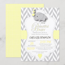 Gult, vit Grått Elephant 🐘 Baby Shower