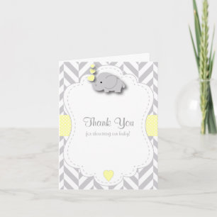Gult, vit Grått Elephant Baby Shower Tack Kort