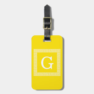 Gult Vit grekisk Nyckel Ram #1 Initialt monogram Bagagebricka