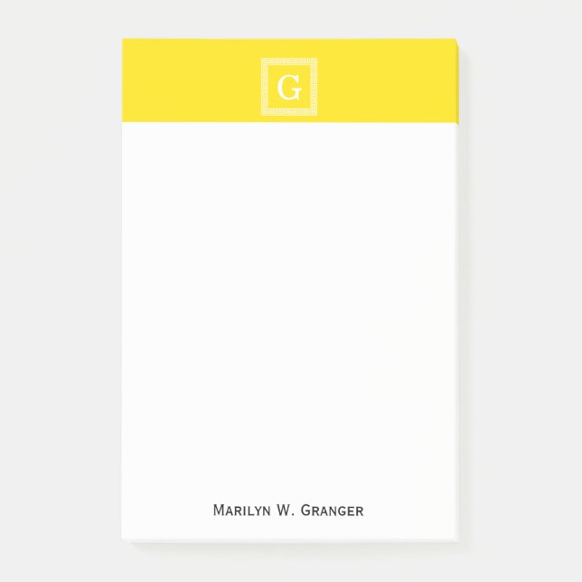 Gult Vit grekisk Nyckel Ram #1 Initialt monogram Post-it Block (Framsida)