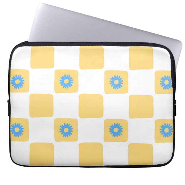 Gult vit med blå blomma Mönster Laptop Fodral (Framsidan)