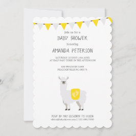 Gult & vit Neutral Llama Baby Shower Inbjudningar