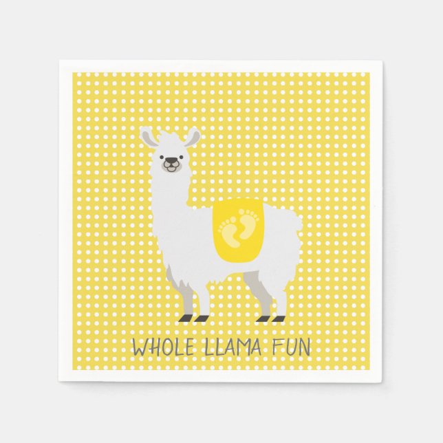 Gult & vit Neutral Llama Baby Shower Pappersservett (Framsidan)