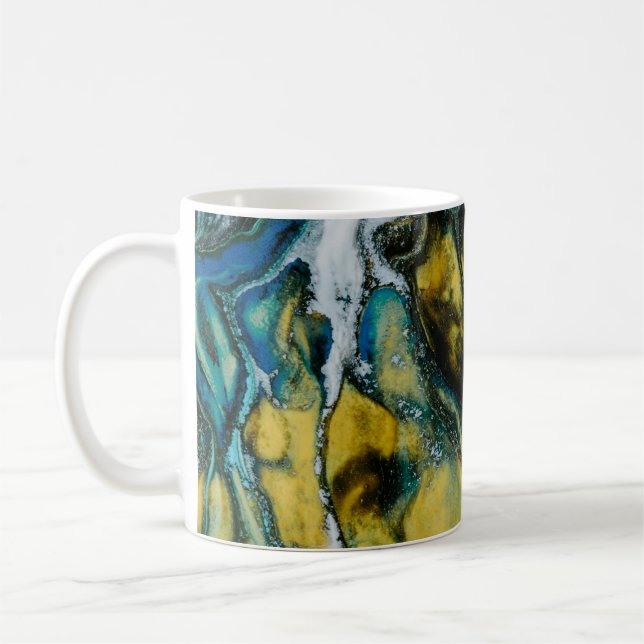 Gult, vit och blå abstrakt kaffemugg (Vänster)